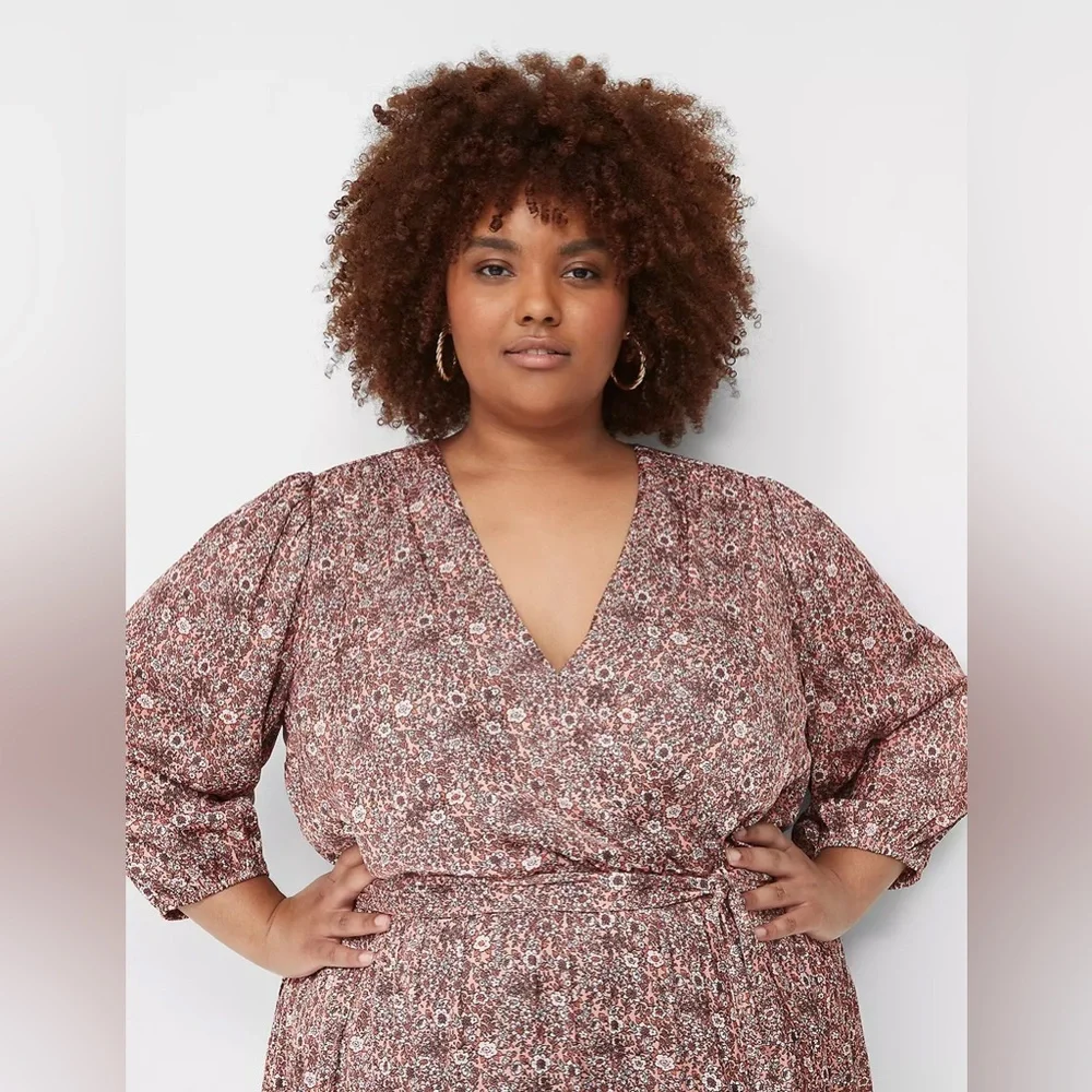 Lane Bryant 3/4 Sleeve Flounce Hem Midi Dress in Rose Floral | Plus Size Dress - Picture 3 of 11
